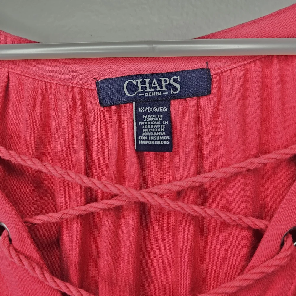 Chaps Denim Coral Criss-Cross Top Sz 1x - Picture 2 of 8